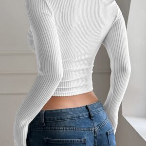 Ribbed Square Neck Long Sleeve Knit Top
