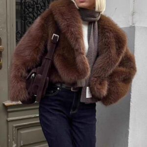 Retro Solid Color Plush Warm Short Notch Collar Coat
