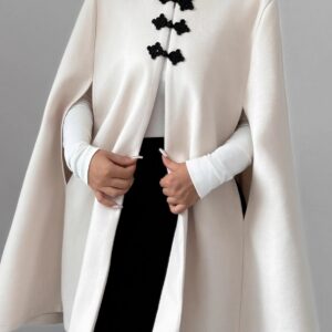 Trendy Color-blocked Frog Clasp Cape Coat