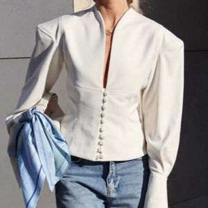 V Neck Waist Slim Blazer Coat