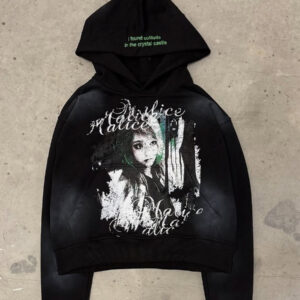 Vintage Print Color Block Gothic Hoodie