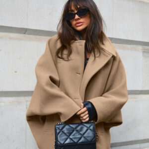 Solid Wool Notch Collar Bell Sleeve Coat