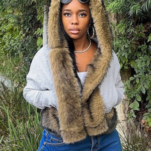Short Loose Thick Pieced Fur Trim Hoodie