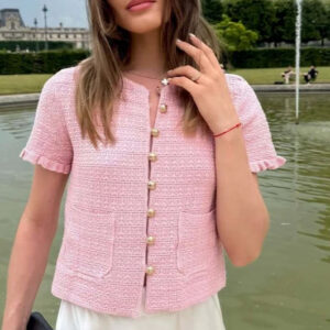 Elegant Knitted Short Sleeve Cropped Cardigan