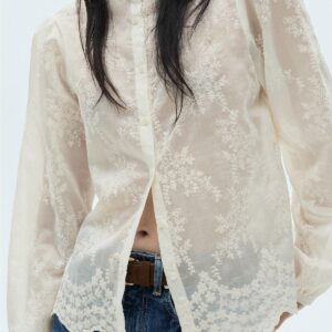 Sheer Tencel Chiffon Embroidered Blouse