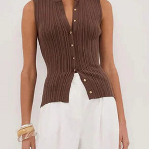 Ribbed Sleeveless Knit Cardigan
