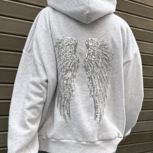 Solid Sequin Wing Graphic Relaxed Hoodie