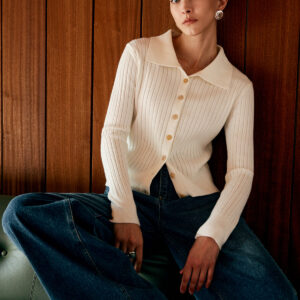 Wool-Blend Lapel Knit Cardigan