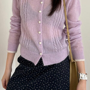 Lace Peter Pan Collar Lightweight Wool Knit Cardigan