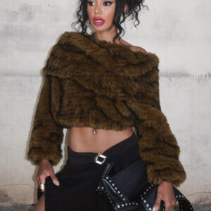 Chic Solid Furry Thick Off-shoulder Coat