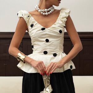 Elegant Ruffled Polka Dot Blouse