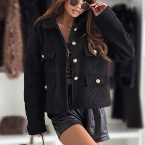 Lapel Button Sherpa Long Sleeve Coat
