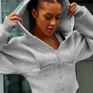 Chic Solid Cinched Uneven Short Hoodie
