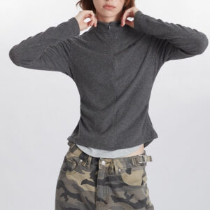 Mock Two-Piece Half-Zip Knit Top