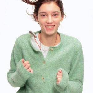 Green Wool Blend Crew Neck Knit Cardigan